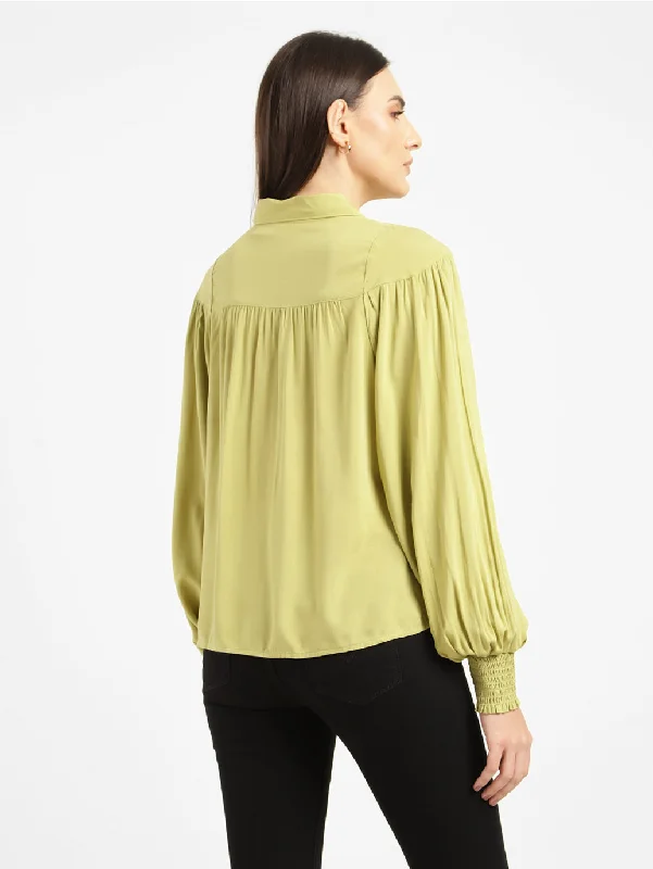 Women's Solid Spread Collar Shirt Green