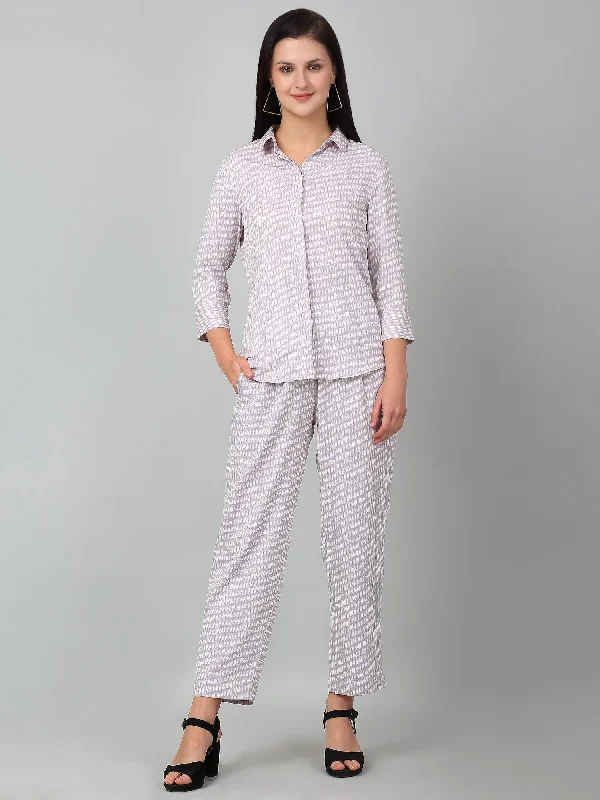 Cantabil Women's Purple Printed Casual Co-ord Set