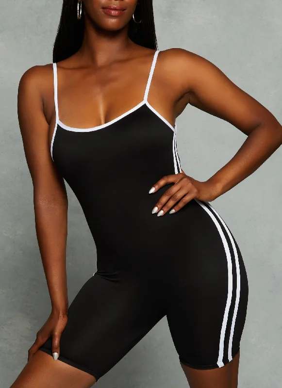 Varsity Stripe Cami Biker Romper