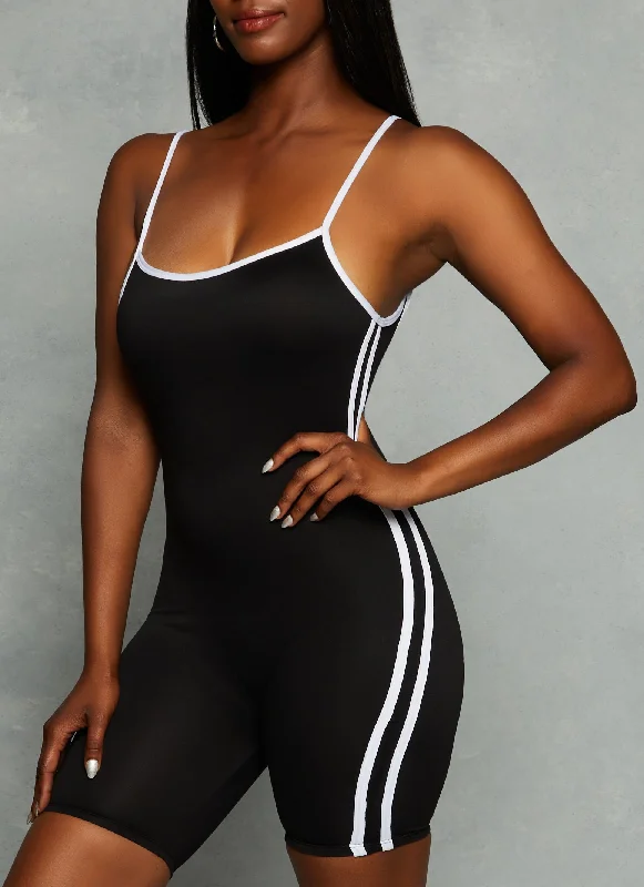 Varsity Stripe Cami Biker Romper