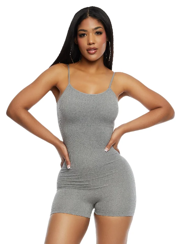 Seamless Ribbed Scoop Neck Cami Romper