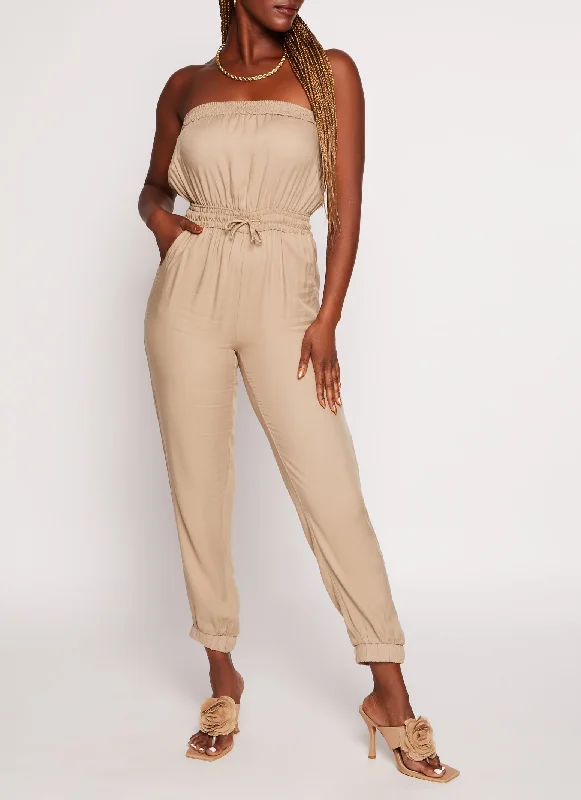 Strapless Smocked Pocket Jumpsuit