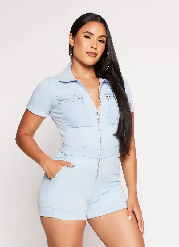 Denim Zip Front Romper