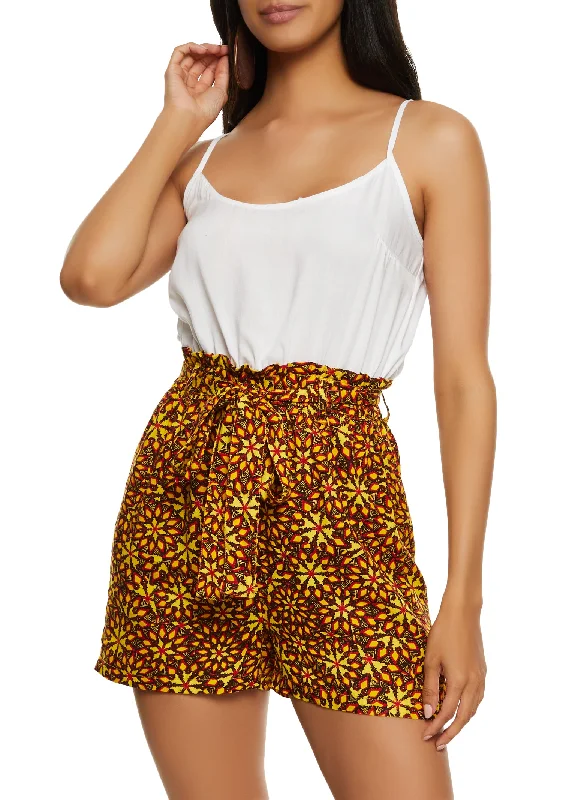 Printed Paperbag Waist Romper