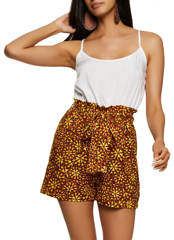 Printed Paperbag Waist Romper