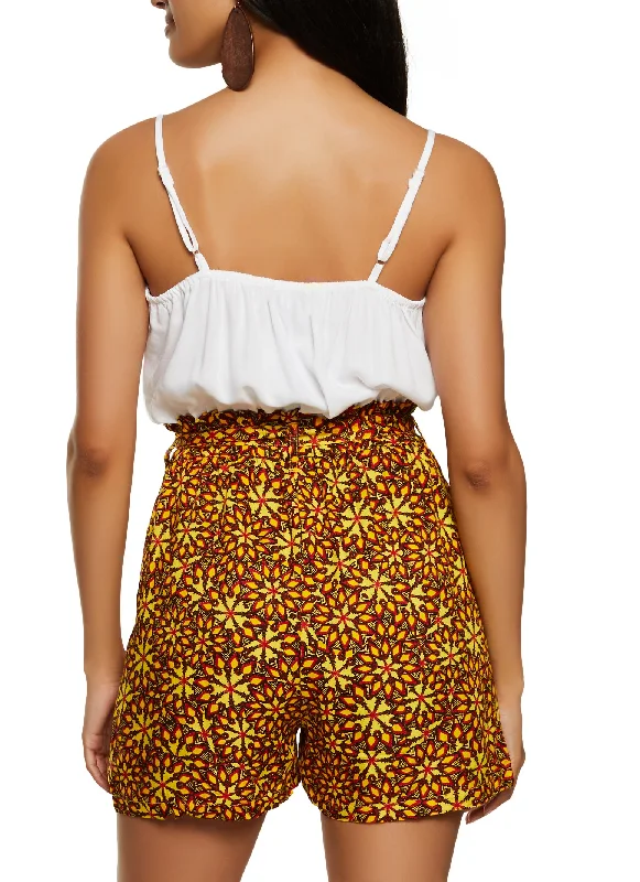 Printed Paperbag Waist Romper