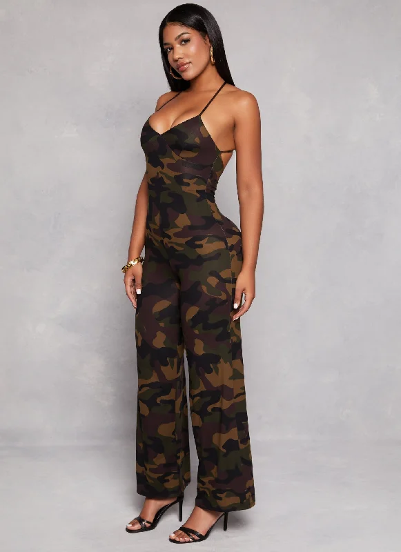 Printed Criss Cross Back Wide Leg Jumpsuit