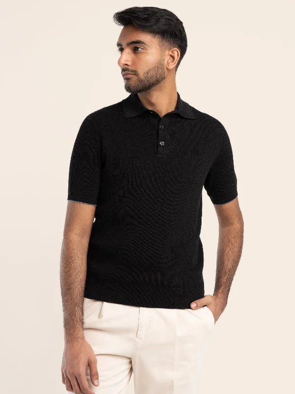 Men's Smart Casual Shirts for Business Casual SettingsBlack Ribbed Cotton Polo Shirt
