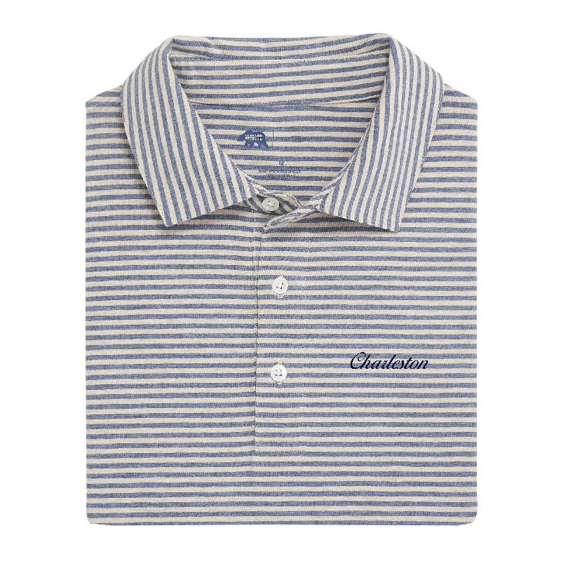 Men's Shirts with Cowl NecksCharleston Town Script Row Stripe Icon Polo - Blue Indigo