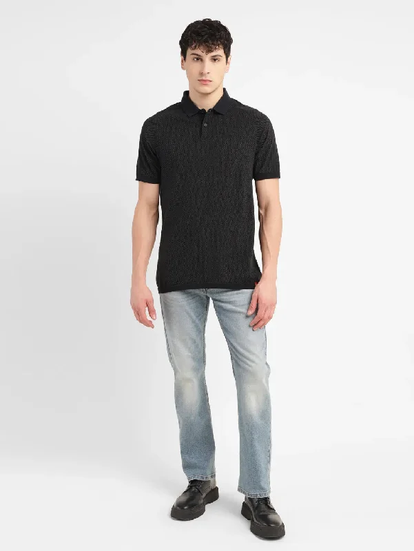 Men's Shirts with Velcro ClosuresMen's Self Design Slim Fit Polo T-shirt