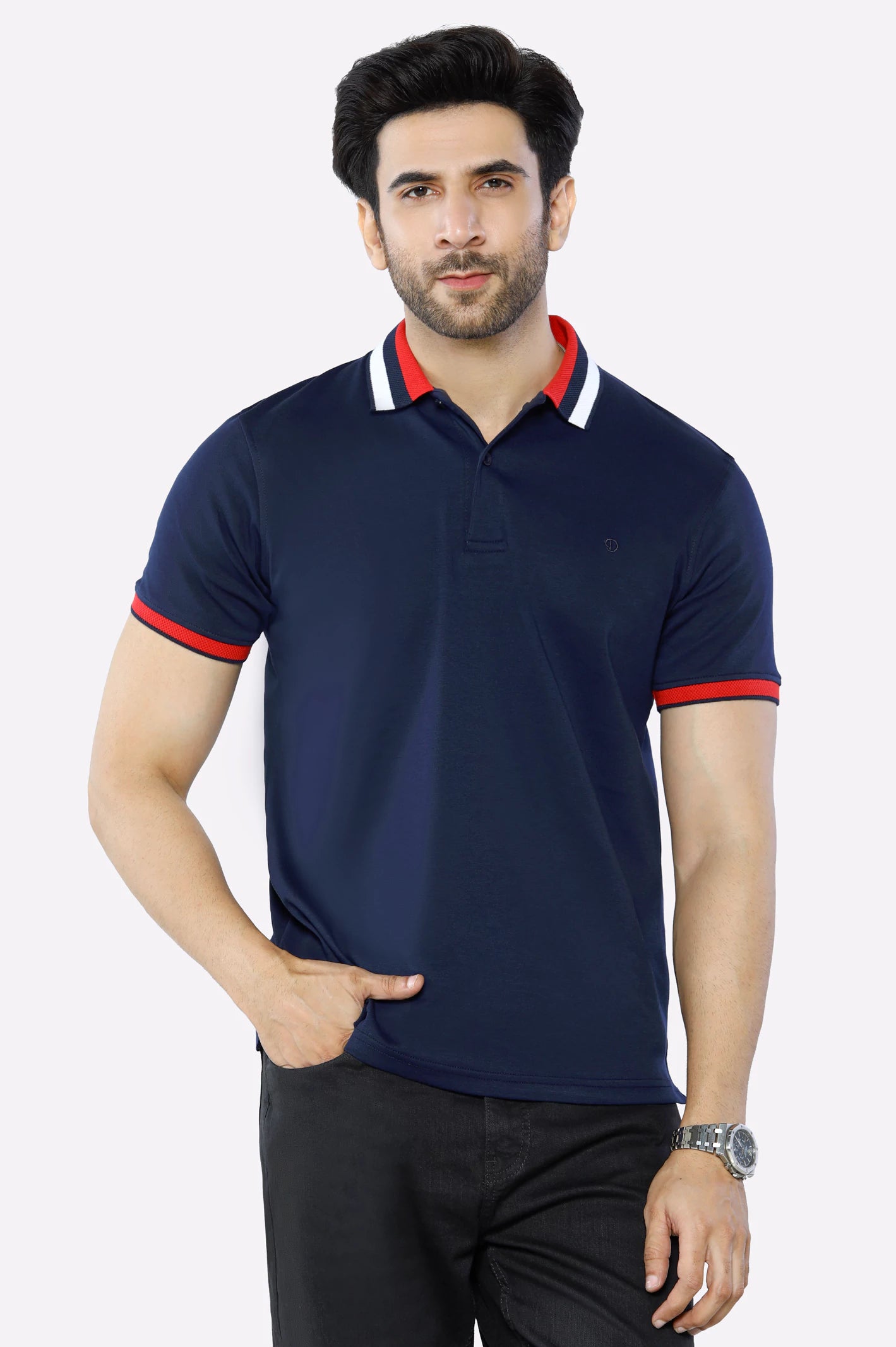 Men's Shirts with Pin CollarsBlue Jacquard Collar Polo
