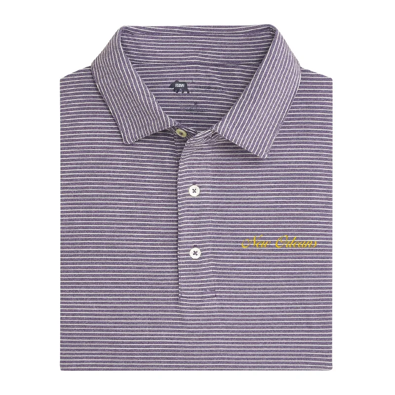 Stylish Men's HenleysNew Orleans Town Script Birdie Stripe Performance Polo - Loganberry