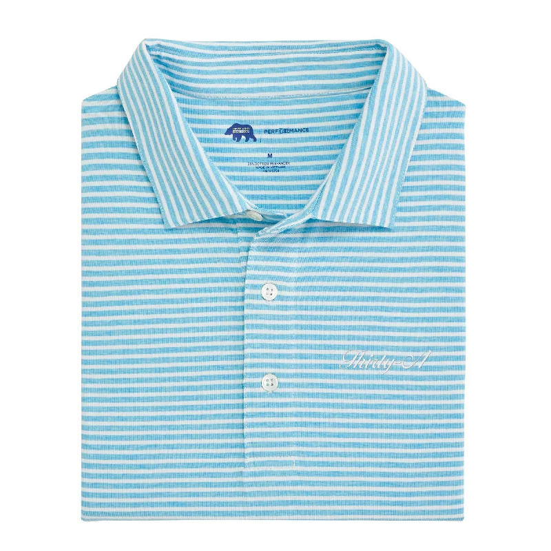 Men's Shirts with Belt AttachmentsThirty-A Town Script Row Stripe Icon Polo - Cabana Blue