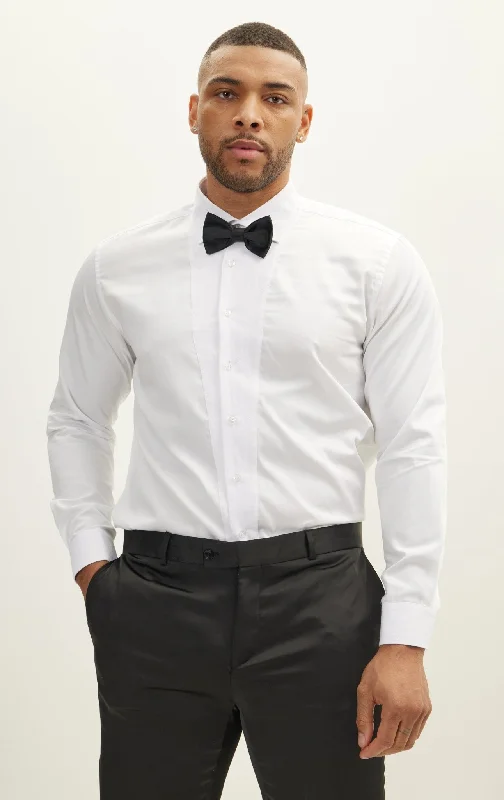 Men's Collared Shirts for Formal OccasionsSlim Fit Pique Front Long Sleeve Dress Shirt - White