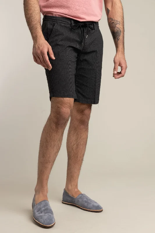 Men's Pants with Adjustable CuffsBlack Print Seersucker Shorts