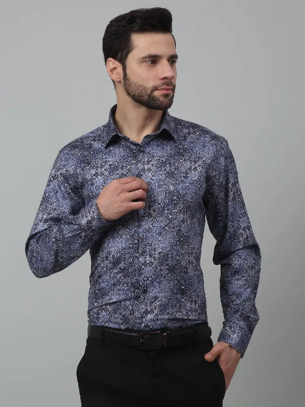 Men's Spread-Collar Shirts for a Bold StatementMen's Navy Blue Party Abstract Print Full Sleeve Shirt