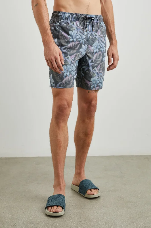 Men's Zippered Pants for SecurityKIAN SWIM SHORT - JUNGLE GARDEN MIDNIGHT