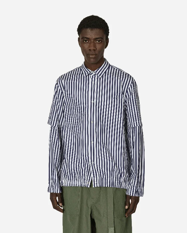 Men's French-Cuff Shirts for a Sophisticated EdgeCotton Poplin Shirt Navy Stripe