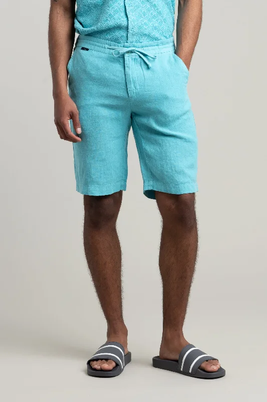 Men's Pants with Back PocketsTurquoise Linen Shorts
