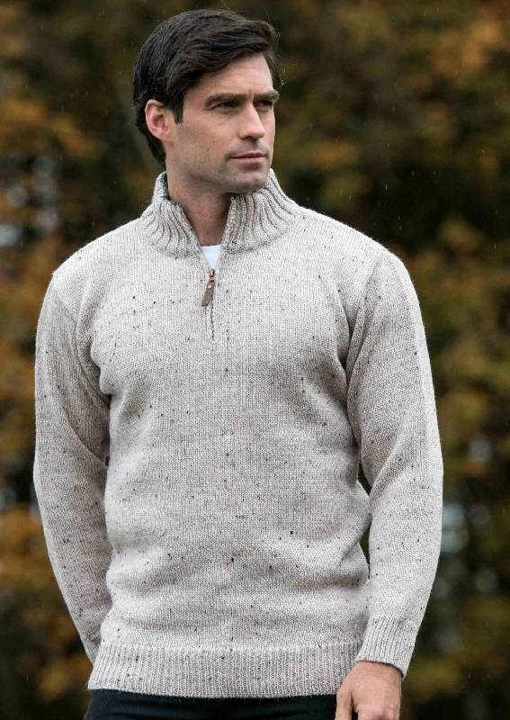 Men's Sweaters with Contrast TrimAran Wool Half Zip Sweater | Oatmeal