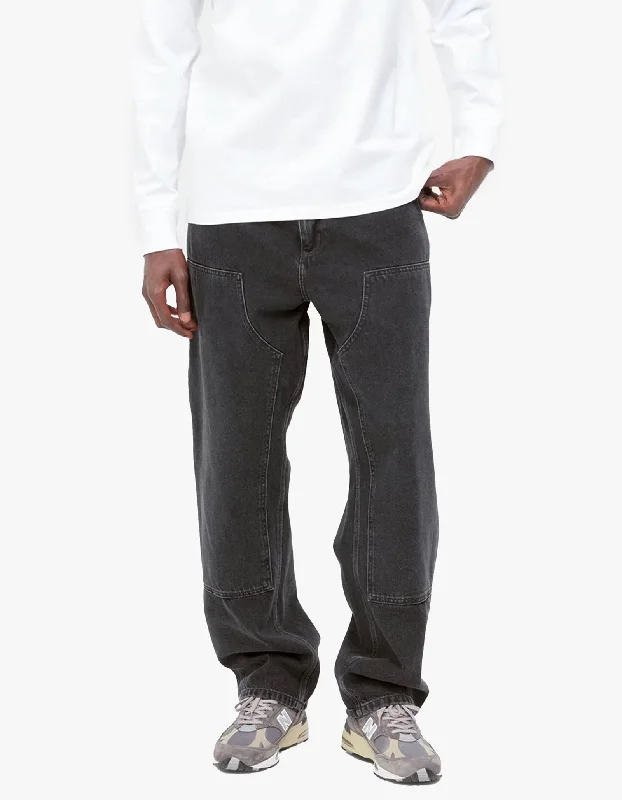 Yoked Back Men's JeansDouble Knee Pant - Black Stone Washed