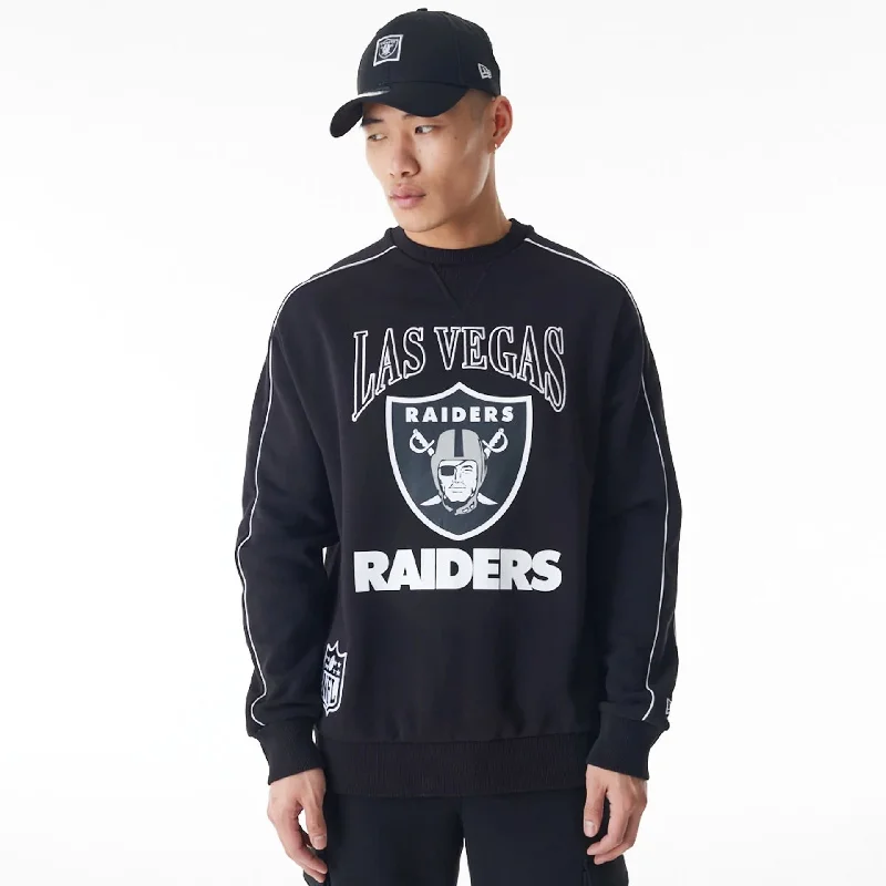 Men's Sweaters with Thumbholes in SleevesLas Vegas Raiders NFL Graphic Black Crew Neck Sweater