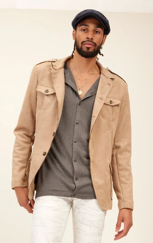 Men's Coats for SpringFaux Suede Safari Jacket - Stone