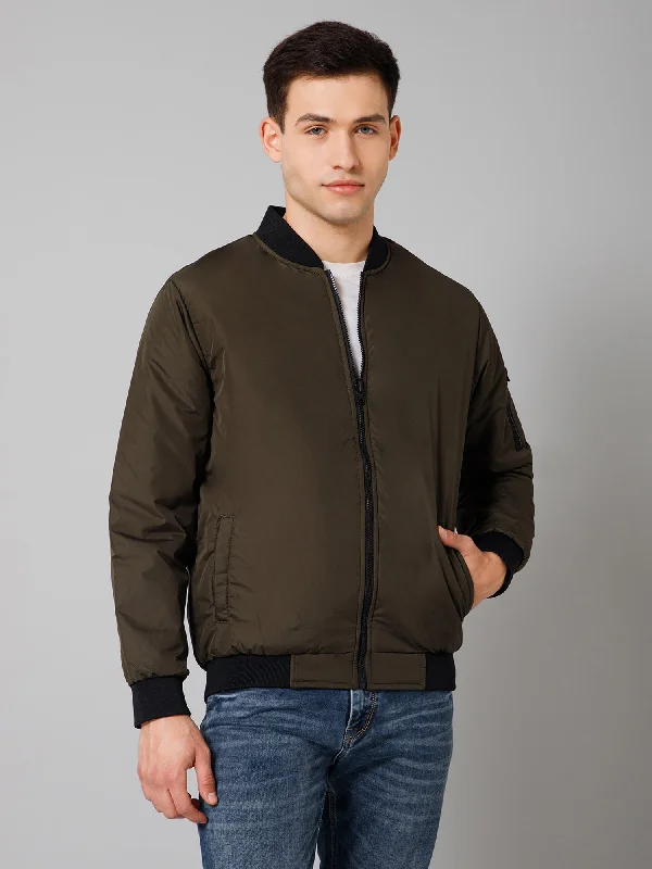 Best Men's Leather CoatsSolid Full Sleeves Mock Collar Regular Fit Olive Casual Reversible Jacket For Men