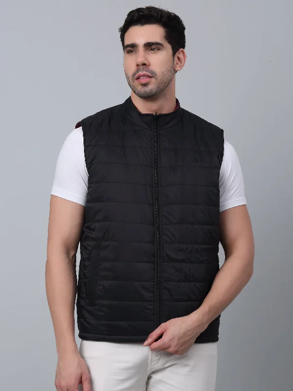 Men's Coats for SkiingSolid Navy Sleeveless Mock Collar Regular Fit Reversible Casual Jacket For Men
