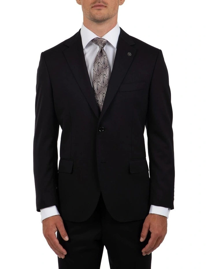 Men's Coats with Contrast StitchingCambridge - Morse Pure Wool Suit Jacket - Black | Bright Navy